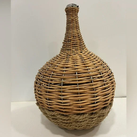 Rattan Rope and Wire Vase with Small Glass Bottle as a Vase in top for Flowers - Picture 1 of 13